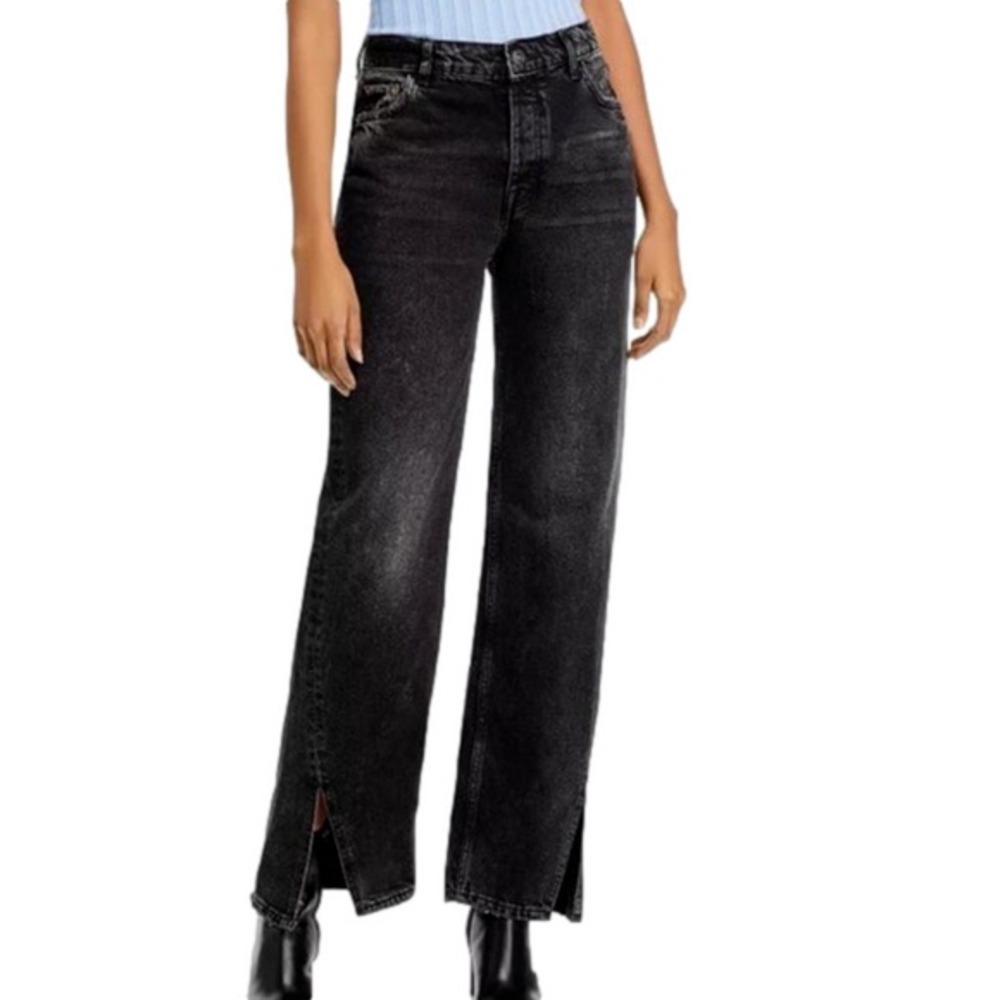 FREE PEOPLE WE THE FREE Slit Front High Rise Straight Leg Black Jean Sz 4 Grunge